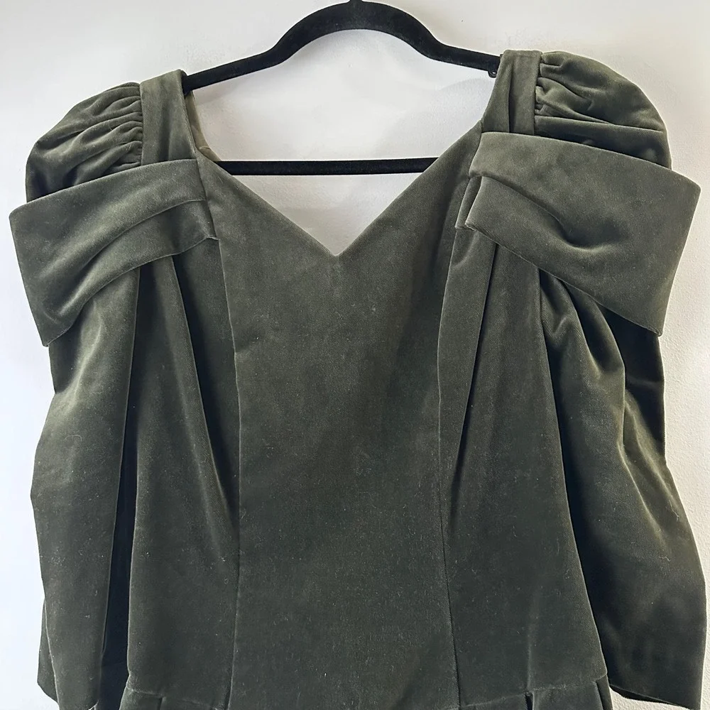House of Bianchi Velvet Cocktail Dress Womens 9/10‎ Green Excellent 80s Vintage